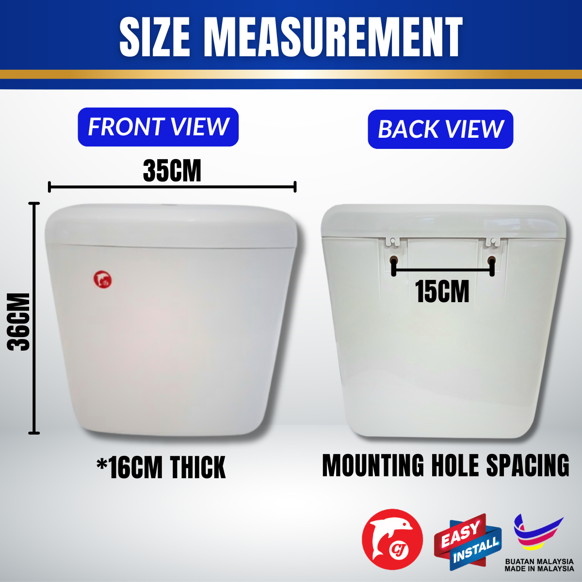 1 SET CJ Toilet Water Tank Plastic Cistern Push Button Single Flush Mid/Low Level 40mm 6 Litre White CJPC1000HL