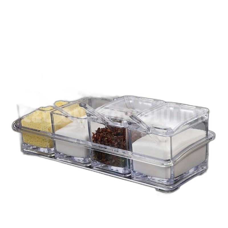 1套香料盒 透明水晶调味盒 带勺调味罐 调味瓶 香料储存罐