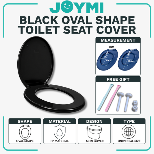 Oval Shape Black Universal Size PP Material Semi Cover Heavy Duty Toilet Seat Cover With Full Set Accessories Best For Hotel/Airbnb/Home Use