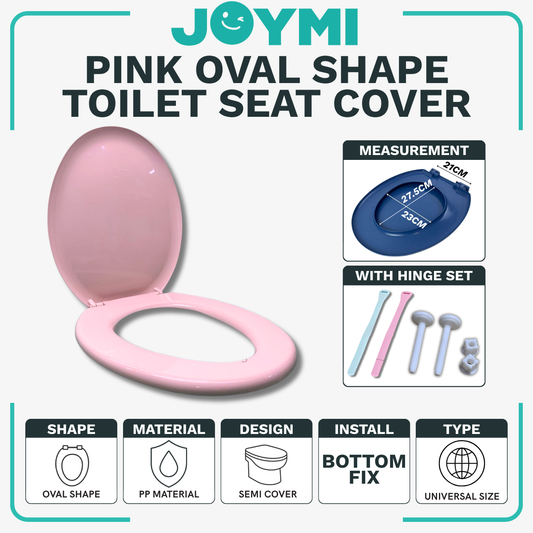 Oval Shape Pink Universal Size PP Material Semi Cover Heavy Duty Toilet Seat Cover With Full Set Accessories Best For Hotel/Airbnb/Home Use