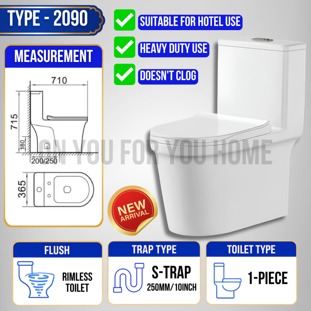 TEST JOYMI [Full Set One-Piece Toilet Bowl] with Water Tank and Toilet Seat Cover Full Set S-Trap P-Trap Toilet[C615 A828 C650]