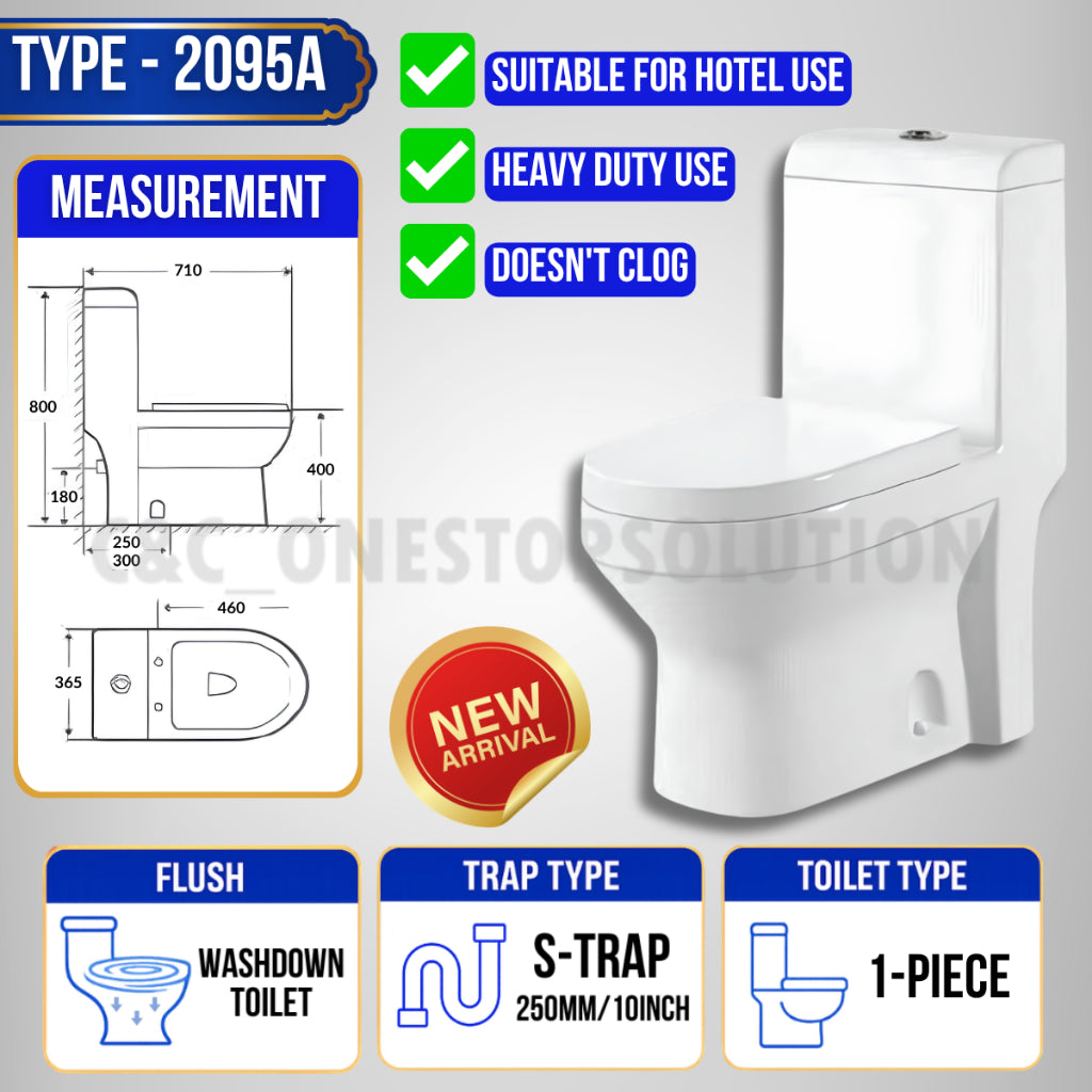 TEST JOYMI [Full Set One-Piece Toilet Bowl] with Water Tank and Toilet Seat Cover Full Set S-Trap P-Trap Toilet[C615 A828 C650]