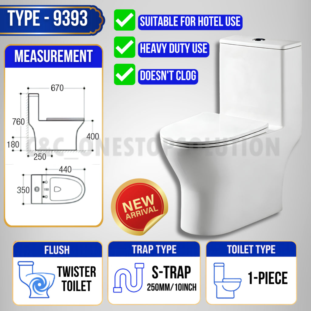 TEST JOYMI [Full Set One-Piece Toilet Bowl] with Water Tank and Toilet Seat Cover Full Set S-Trap P-Trap Toilet[C615 A828 C650]