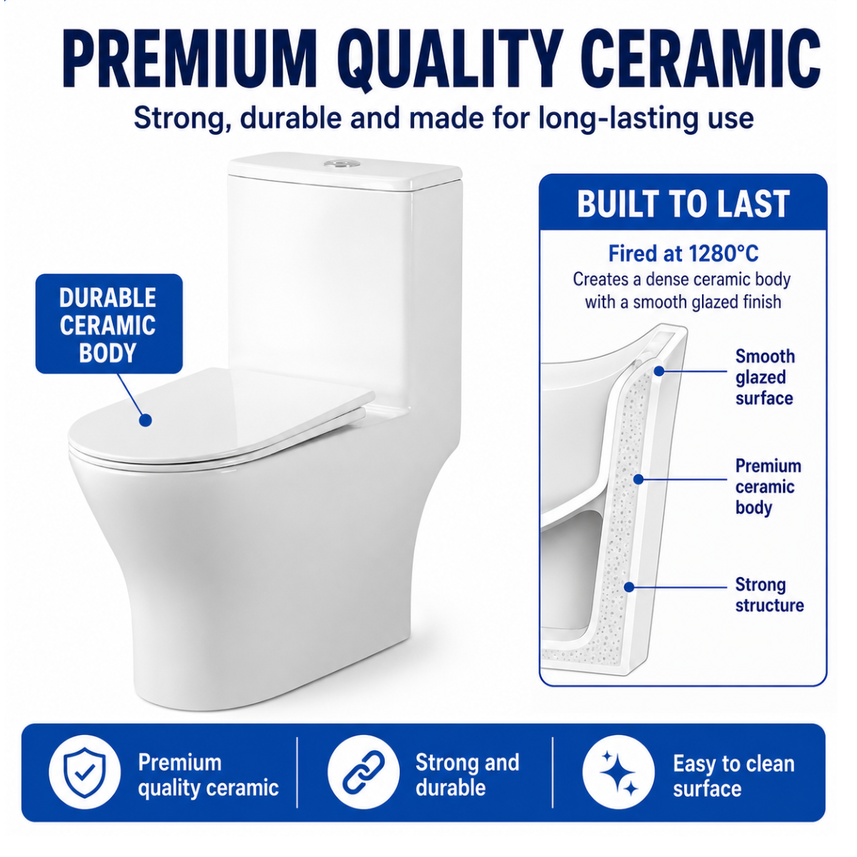 DOCASA ONE-PIECE S-Trap Rimless Flush Toilet Bowl 250mm Full Set Accessories Heavy Duty Up to 500kg Best For Hotel/Airbnb/Home Use A890 S-Trap