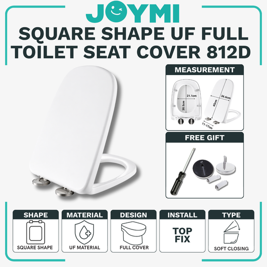 Square Shape UF Material Full Cover Heavy Duty Toilet Seat Cover With Full Set Accessories Best For Hotel/Airbnb/Home Use 812D