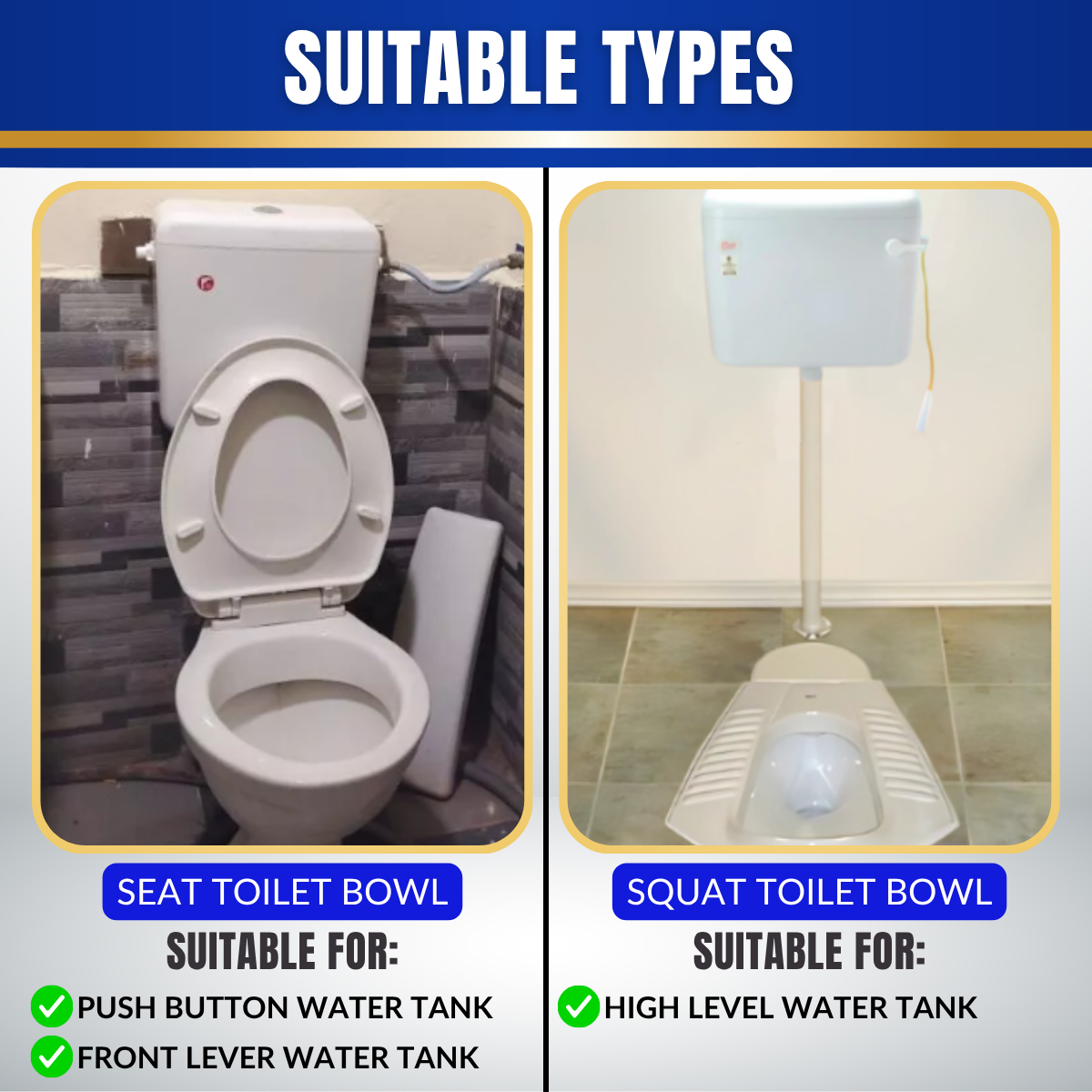 1 SET CJ Toilet Water Tank Plastic Cistern Push Button Single Flush Mid/Low Level 40mm 6 Litre White CJPC1000HL