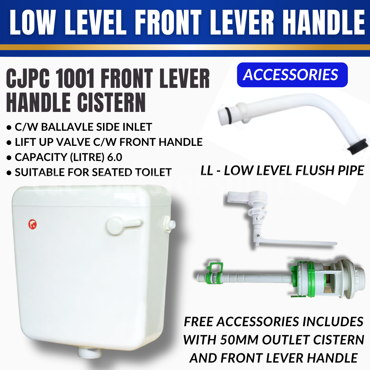 1 SET CJ Toilet Water Tank Plastic Cistern Front Lever Handle Toilet Cistern Set 50mm Size Outlet Valve CJ100