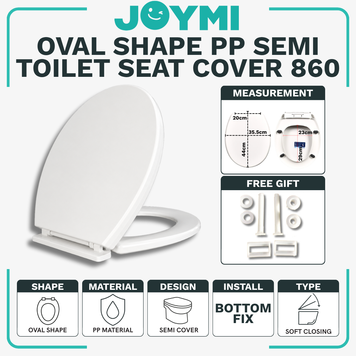 Oval Shape PP Material Semi Cover Heavy Duty Toilet Seat Cover With Full Set Accessories Best For Hotel/Airbnb/Home Use 860O