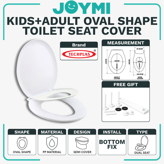 Techplas Oval Shape Kids + Adult Dual Seat PP Material Semi Cover Heavy Duty Toilet Seat Cover With Full Set Accessories Best For Hotel/Airbnb/Home Use 4225
