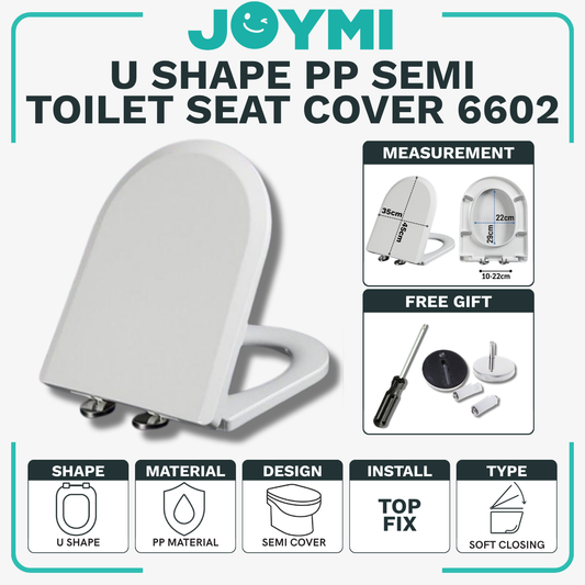 U Shape PP Material Semi Cover Heavy Duty Toilet Seat Cover With Full Set Accessories Best For Hotel/Airbnb/Home Use 6602