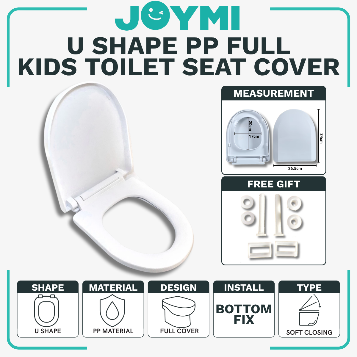 U Shape Kids Children Toilet Seat Cover PP Material Semi Cover Heavy Duty Toilet Seat Cover With Full Set Accessories Best For Hotel/Airbnb/Home Use M20