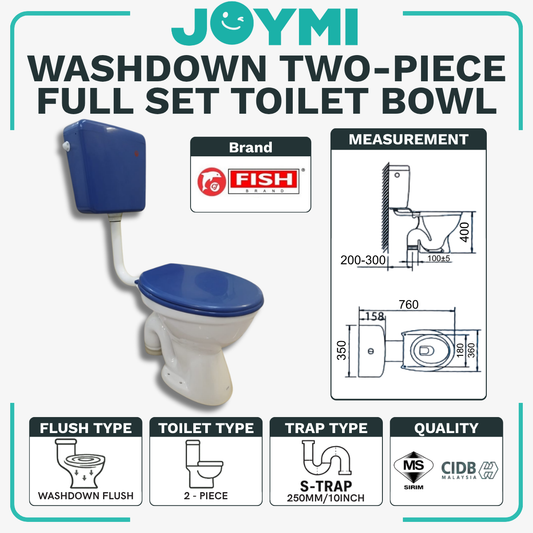 INNO TWO-PIECE S-Trap Washdown Flush Toilet Bowl 250mm Sorento Full Set Accessories Heavy Duty Up to 200kg Best For Hotel/Airbnb/Home Use 1001 S-Trap