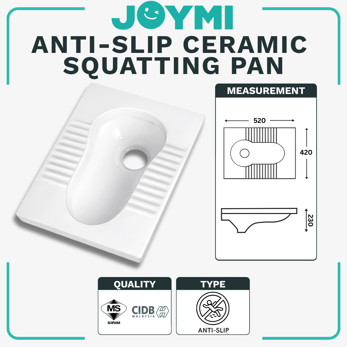 C&C Anti-Slip Squatting Pan Rectangular Toilet Pan White Gloss Ceramic Toilet Squatting Pan Tandas Cangkung Seramik