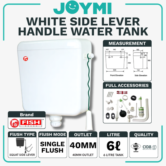 1 SET CJ Toilet Water Tank Plastic Cistern Push Button Single Flush Mid/Low Level 40mm 6 Litre White CJPC1000HL