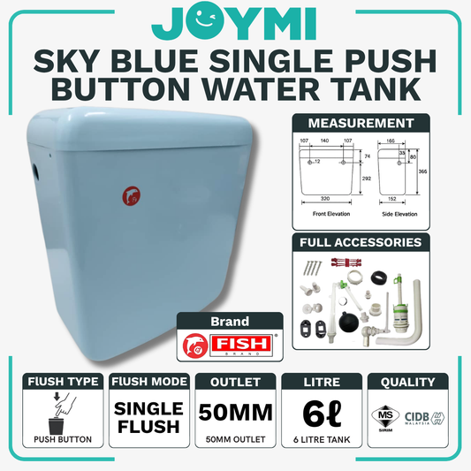 Toilet Water Tank Single Push Button - Sky Bue