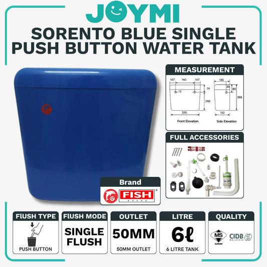 Toilet Water Tank Single Push Button - Sorento Blue