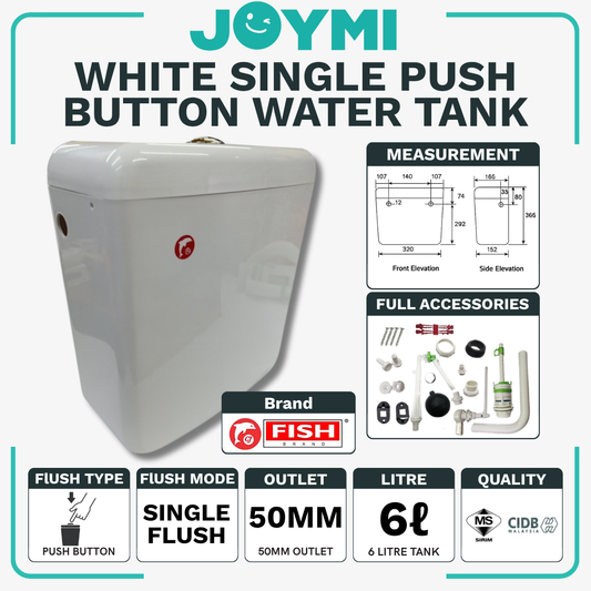 Toilet Water Tank Single Push Button - White