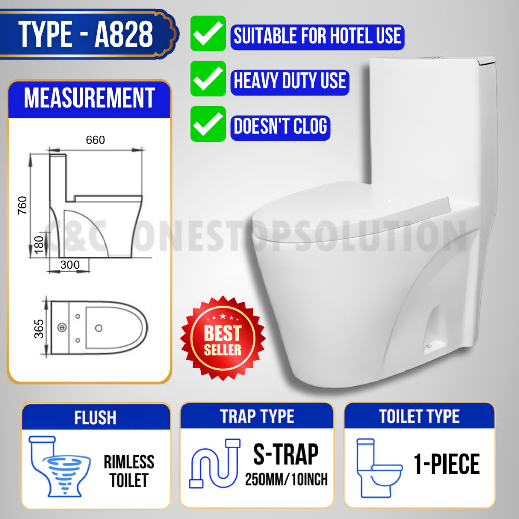 TEST JOYMI [Full Set One-Piece Toilet Bowl] with Water Tank and Toilet Seat Cover Full Set S-Trap P-Trap Toilet[C615 A828 C650]