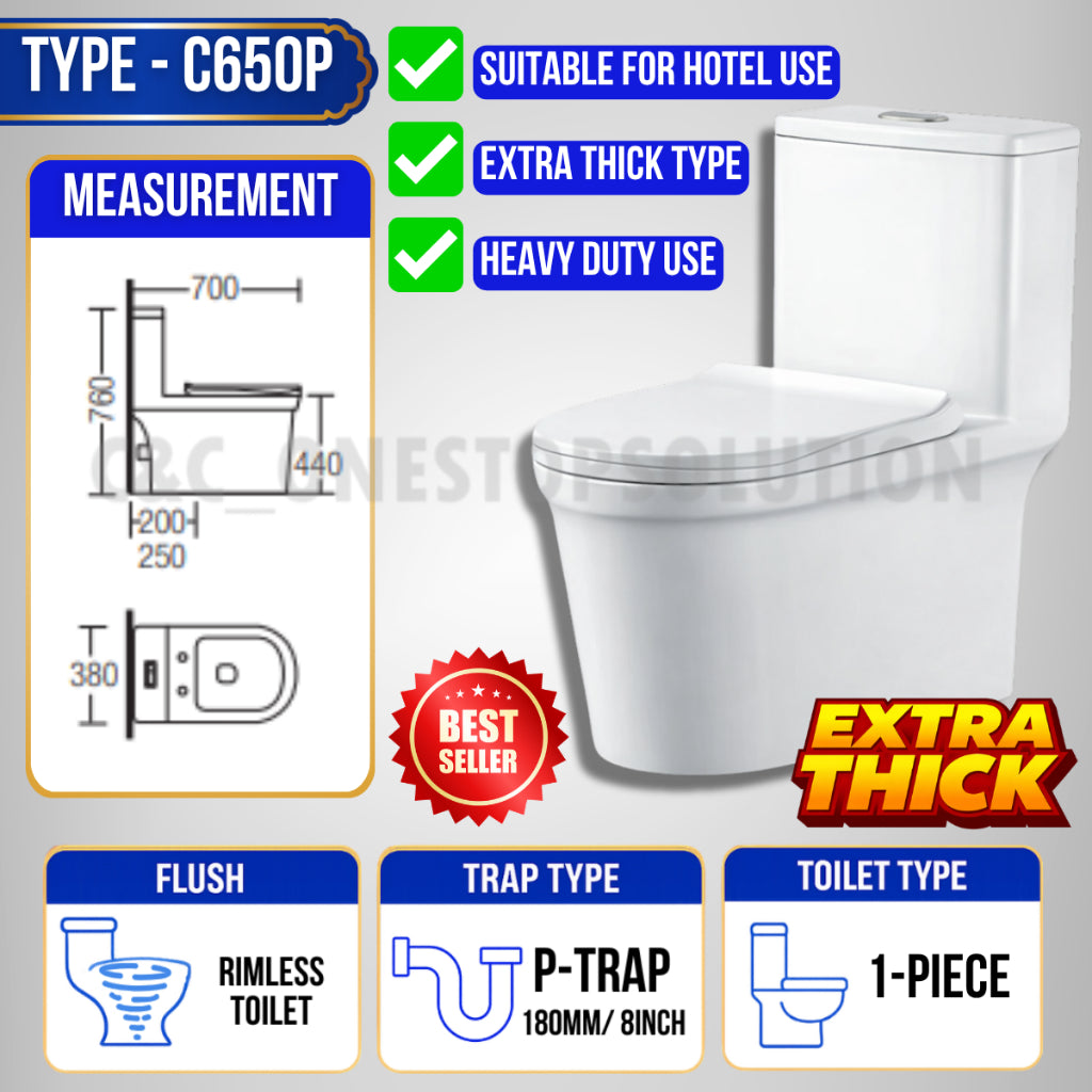TEST JOYMI [Full Set One-Piece Toilet Bowl] with Water Tank and Toilet Seat Cover Full Set S-Trap P-Trap Toilet[C615 A828 C650]
