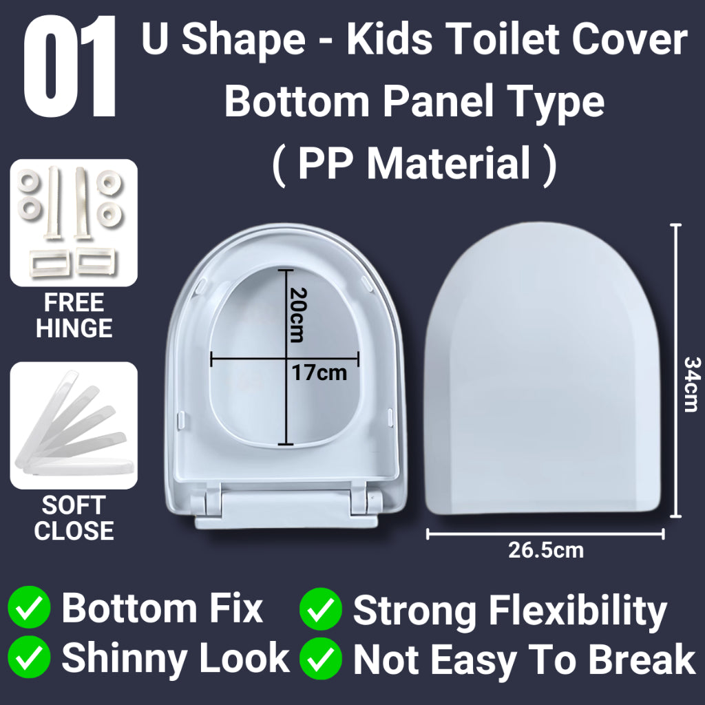 U Shape Kids Children Toilet Seat Cover PP Material Semi Cover Heavy Duty Toilet Seat Cover With Full Set Accessories Best For Hotel/Airbnb/Home Use M20