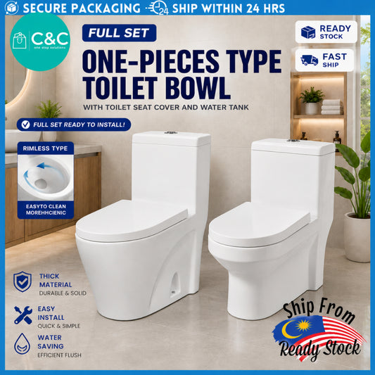 TEST JOYMI [Full Set One-Piece Toilet Bowl] with Water Tank and Toilet Seat Cover Full Set S-Trap P-Trap Toilet[C615 A828 C650]