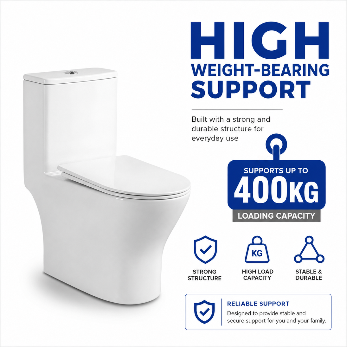 SANIWARE ONE-PIECE S-Trap Rimless Flush Toilet Bowl 250mm Full Set Accessories Heavy Duty Up to 500kg Best For Hotel/Airbnb/Home Use WC9393 S-Trap